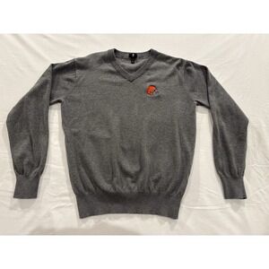 NFL Pro Line Cleveland Browns V-Neck Sweater Men's M Gray 100% Cotton Logo